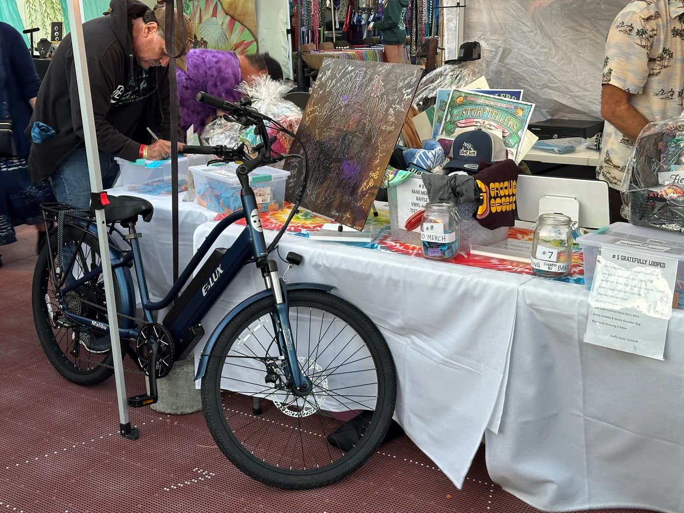 E-Lux electric bike on the June Lake Jam Fest raffle table, 2023.